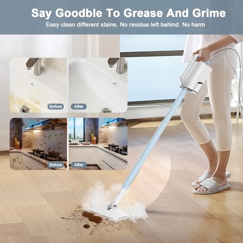 Steam Cleaner, 6 in1 Rotated Steam Mop Cleaner with 2 Modes, 2 Microfiber Pads, 400ML Removable Tank, 23FT Power Cable, Detachable Steam Mops for Floor, Laminate Floor, Tiles Cleaning (Deepwater Blue)
