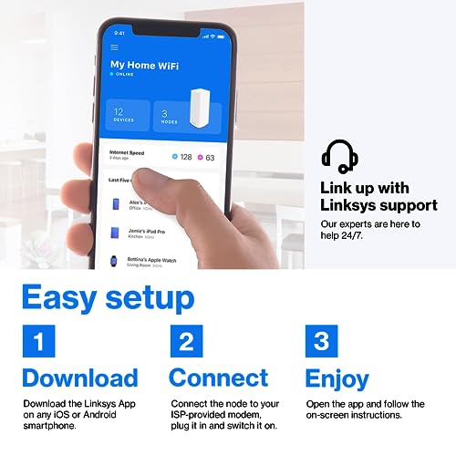 Linksys MX12600 Mesh WiFi Router - AX4200 WiFi 6 Router - Velop Tri-Band WiFi Mesh Router - WiFi 6 Mesh Computer Routers For Wireless Internet - Internet Router - Connect 120+ Devices, 8,100 Sq Ft 3Pk