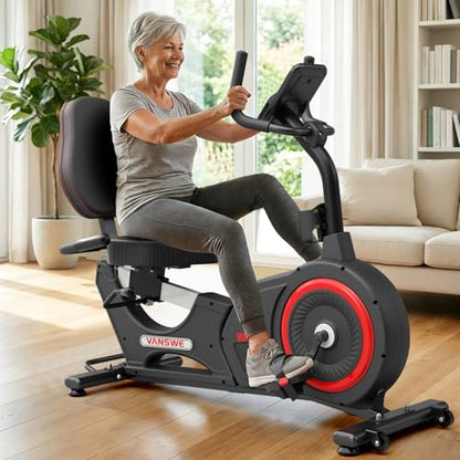 VANSWE Recumbent Exercise Bike for Seniors, Recumbent Stationary Bikes for Home with 450 LBS Weight Capacity, Backlit Monitor with 19 Built-In Programs, Bluetooth App Connectivity and 16-Level Electronically Controlled Magnetic Resistance
