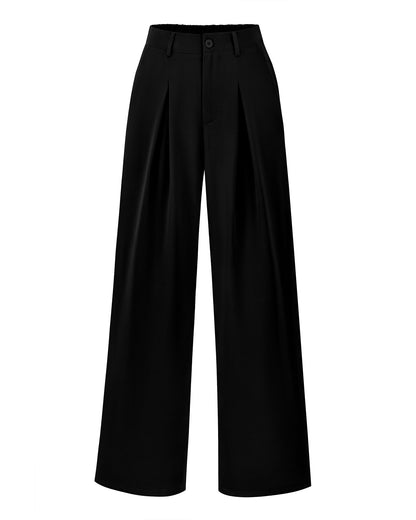 BTFBM Women High Waist Palazzo Pants Casual Wide Leg Trousers Button Down Loose Work Office Business Suit Pant Pockets(Solid Black, Small)