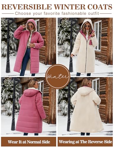 Yusongirl Womens Winter Long Coats Trendy Puffer Jacket Sherpa Fleece Lined Down Coat Long Sleeve Parka Oversized with Hood