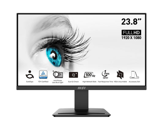 MSI PRO MP2412, 24", 1920 x 1080 (FHD), FreeSync, 100Hz, TUV Certified Eyesight Protection, 1ms, VGA, HDMI, Black