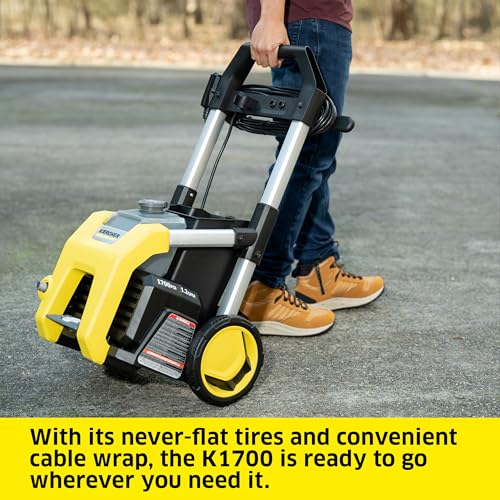 Electric Karcher Pressure Washer K1700, Max 2125 PSI, 3 Spray Nozzles, Detergent Tank, For Cars, Driveways, Siding, Patios, 1.46 max. GPM