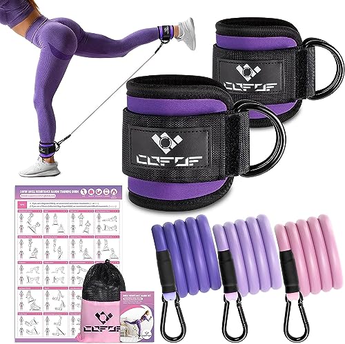 Ankle Resistance Bands with Cuffs, Ankle Bands for Working Out, Kickbacks Hip, Leg Glute Exercise Equipment with Training Poster, Resistance Workout Equipment for Women(Purple)