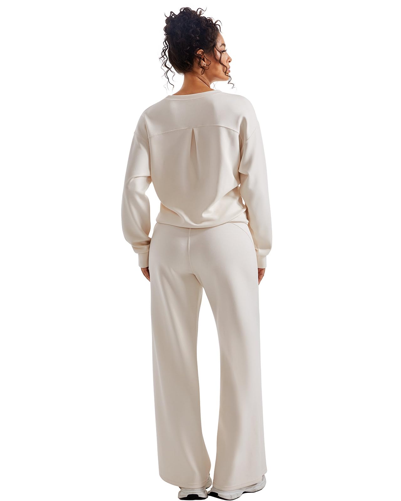 SUUKSESS Women Modal 2 piece outfits Oversized Sweatshirt Fall Lounge Set Wide Leg Pants Matching Sets (Apricot,S)