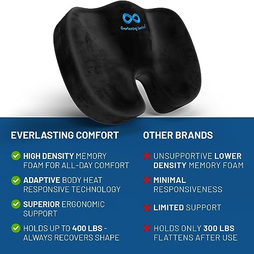 Everlasting Comfort Doctor Recommended Memory Foam Seat Cushions for Office Chairs - HSA FSA Eligible Tailbone Pain Relief Cushion, Sciatica & Back Support, Office Chair Cushion & Car Seat Cushion