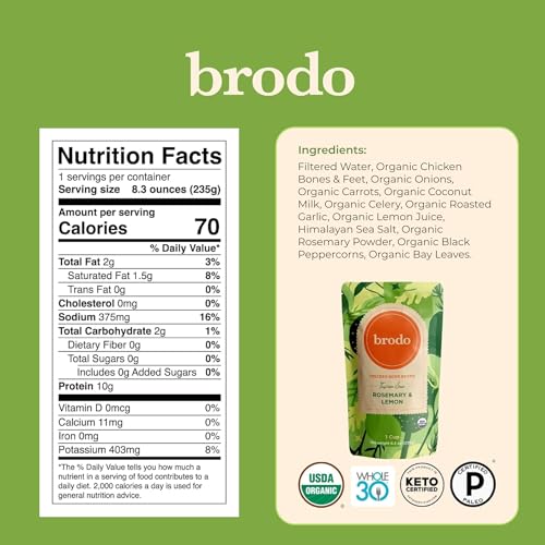 Brodo Broth Variety Pack | 1 Chicken, 1 Hearth, 1 Deeply Rooted, 1 Spicy Nonna, 1 Tom Yum, 1 Tuscan Sun Single Serving Pouches | Not Made From Concentrate, No Preservatives (6x 8.3 oz Pouches)