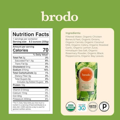 Brodo Broth Variety Pack | 1 Chicken, 1 Hearth, 1 Deeply Rooted, 1 Spicy Nonna, 1 Tom Yum, 1 Tuscan Sun Single Serving Pouches | Not Made From Concentrate, No Preservatives (6x 8.3 oz Pouches)