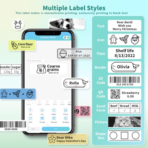 Phomemo D30 Label Maker Machine, Portable Bluetooth Mini Label Printer, Smart Phone Handheld Thermal Sticker Small Labeler Multiple Templates Font Icon Inkless for Home Office