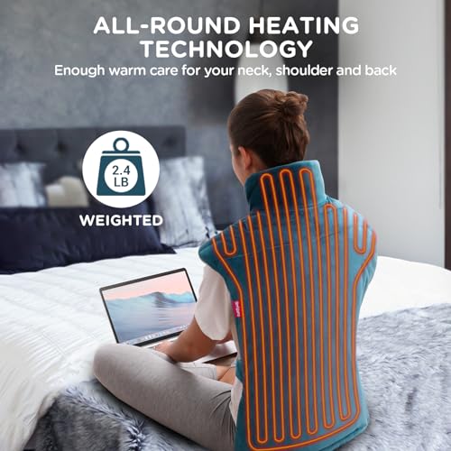 Comfytemp Weighted Heating Pad for Back, FSA HSA Eligible XXL Large Heat Pad for Neck and Shoulders Pain Relief, 3 Heat Settings, 2H Auto-Off, Washable Back Electric Heated Wrap, Gifts for Mom Dad