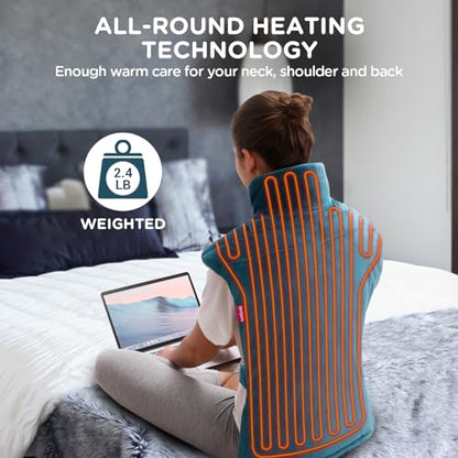 Comfytemp Weighted Heating Pad for Back, FSA HSA Eligible XXL Large Heat Pad for Neck and Shoulders Pain Relief, 3 Heat Settings, 2H Auto-Off, Washable Back Electric Heated Wrap, Gifts for Mom Dad