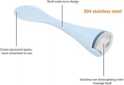 Gajoin Mini Eye Face Rollers Massager 304 Stainless Steel Ice Silicone Roller for Relief Pain Skincare Facial (Blue Color)