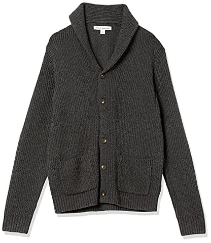 Amazon Essentials Men's Long-Sleeve Soft Touch Shawl Collar Cardigan, Charcoal Heather, Medium