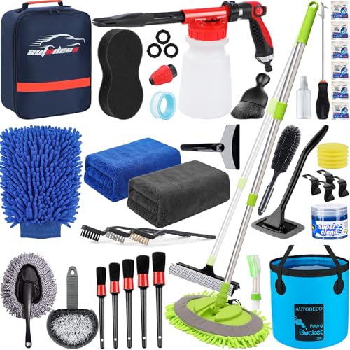AUTODECO 42Pcs Car Wash Kit with Foam Gun, Complete Car Detailing Brush Kit