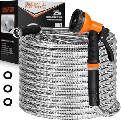 HDKing Garden Hose 50 FT Flexible Metal Hose with 10 Function Nozzle, Kink Free, Lightweight, Durable, Crush Resistant Fitting, Easy to Coil, Puncture Proof Hose for Yard, Rv, 600 PSI 2024 New