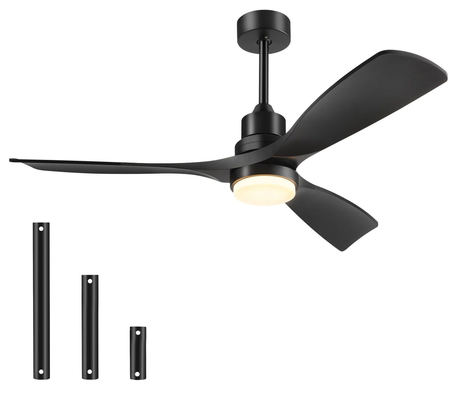 Forrovenco Ceiling Fan with Lights Remote Control, 52 Inch Black Ceiling Fans with 3 Downrods, 3 Blades, Timer, 6 Speed Modern Fan Quiet Reversible DC Motor for Patio Bedroom Outdoor/Indoor