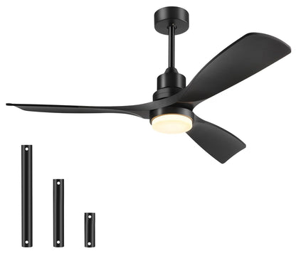 Forrovenco Ceiling Fan with Lights Remote Control, 52 Inch Black Ceiling Fans with 3 Downrods, 3 Blades, Timer, 6 Speed Modern Fan Quiet Reversible DC Motor for Patio Bedroom Outdoor/Indoor