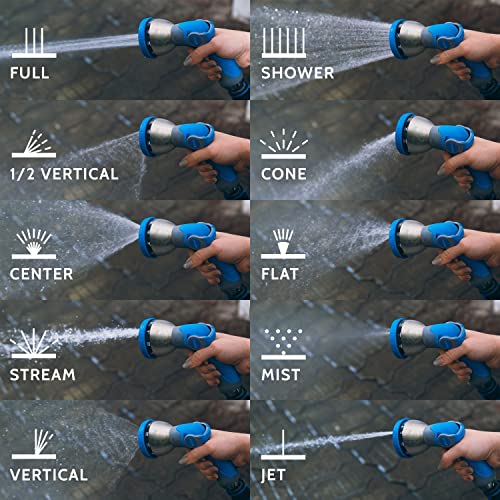 INNAV8 Garden Hose Nozzle Sprayer Heavy Duty - Features 10 Spray Patterns, THUMB CONTROL On Off Valve for Easy Water Control - HIGH Pressure Garden Hose Nozzle Heavy Duty - Nozzle for Hose Outdoor