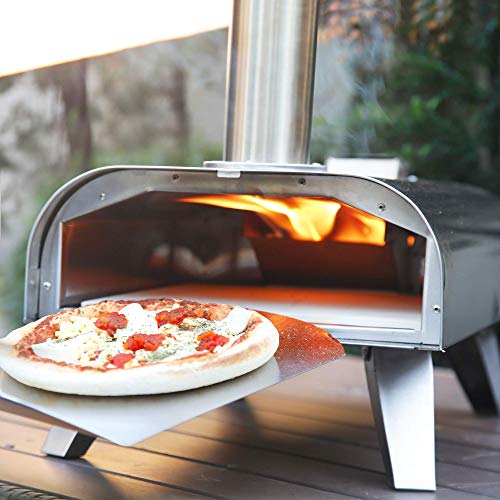 BIG HORN OUTDOORS Pizza Ovens Wood Pellet 12” Pizza Oven Cooking Wood Fired Pizza Maker Portable Stainless Steel Pizza Grill, Silver Portable Party use