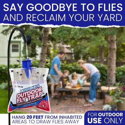 Fly Trap Outdoor Hanging Fly Catcher. 4 Pack Disposable Outdoor Fly Bags with Fly Bait Repellent and Blue Fly Attractant Lure. Fly Trapper Helps Control Horse Flies in Barns or Ranch