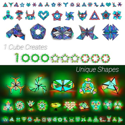 TOSY Magnet Pyramid Glow - 1 Cube Transforms into 1 Billion Shapes, 15 pcs (12 Puzzle pcs & 3 Accessories), 243 Magnets, Glowing, Christmas Stocking Stuffers Gift for Kids, Creative Puzzle STEM Toy