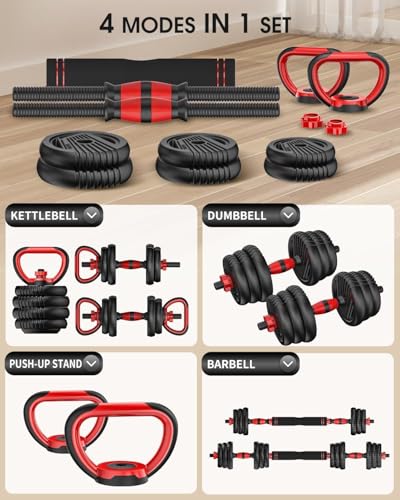 Adjustable Dumbbells, 20/30/45/70/90lbs Free Weight Set with