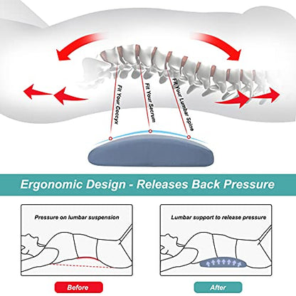 Gel Lumbar Support Pillow for Bed Relief Lower Back Pain, Cooling Memory Foam Pillow for Sleeping, Waist Sleep Cushion for Side, Back Sleepers, Wedge Bolster Pillow [US. Patent Design]