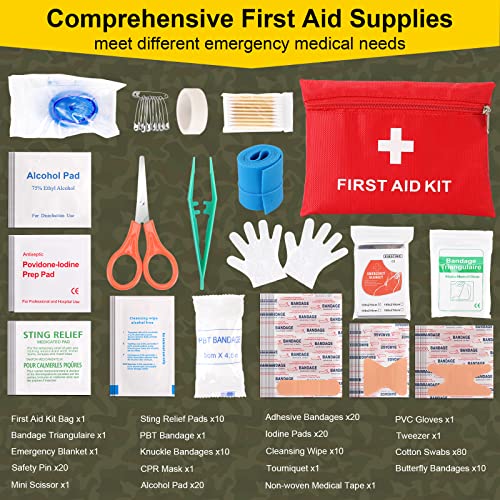 Survival First Aid Kit, 248PCS Survival Tools Camping Essentials Tactical Gear Emergency Trauma Medical Supplies Packed in a MOLLE Pouch, Saber Card ,Cool for Men Camping Hiking Outdoor Activities