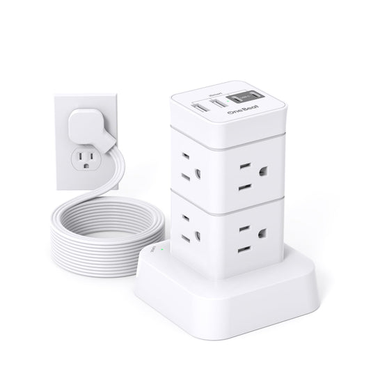 One Beat Tower Surge Protector Power Strip 10 ft,Long Flat Extension Cord with Multiple Outlets,8 AC Outlets with 4 USB Ports,Desktop Charging Station for Multiple Devices,for Home Office College Dorm