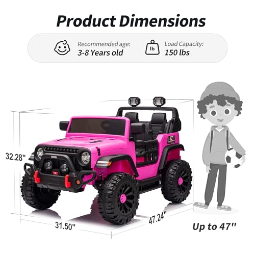 Hikiddo 2 Seater Ride on Car for Kids, 12V Electric Car Ride on Toy for Kids Age 4-8 w/Remote Control, Capacity 150lbs - Pink