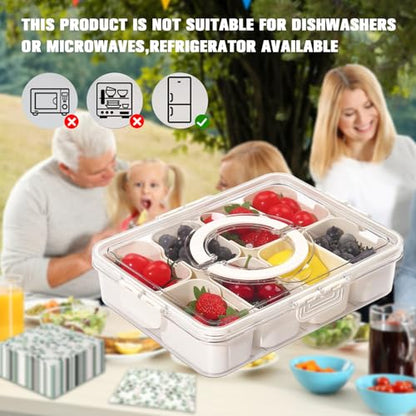 KocelFir Snack Box Container, Divided Serving Tray with Lid and Handle Snackle Box Container, Snack Organizer for Adults Fruit Tray, Veggie Tray, Perfect for Party, Entertaining