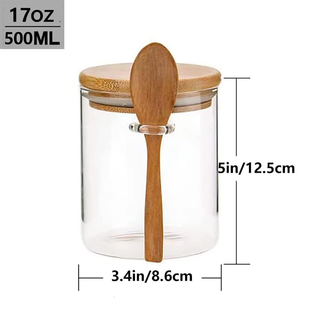 Airtight Glass Jars With Bamboo Lids And Spoons, 17oz Glass Canisters With Lid For Spice Beans Tea, Sealed Sugar Container, Glass Coffee Containers, Food Jars Canisters, Kitchen Accessories (1pcs)