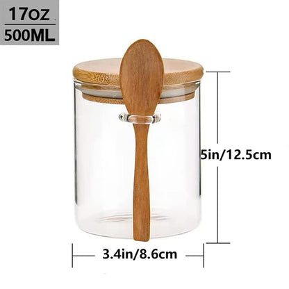 Airtight Glass Jars With Bamboo Lids And Spoons, 17oz Glass Canisters With Lid For Spice Beans Tea, Sealed Sugar Container, Glass Coffee Containers, Food Jars Canisters, Kitchen Accessories (1pcs)