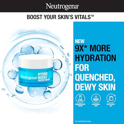 Neutrogena Hydro Boost Water Cream Face Moisturizer with Hyaluronic Acid, 72-Hour Hydration, 1.7 Fl Oz, & Hydro Boost Hydrating Gel Face Cleanser Trial Size, 0.5 Fl Oz, Skincare Set, 2 Pack