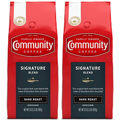 4 Pounds (2-Pack 32 Ounce Bags) Community Coffee Signature Blend Ground Coffee, Dark Roast