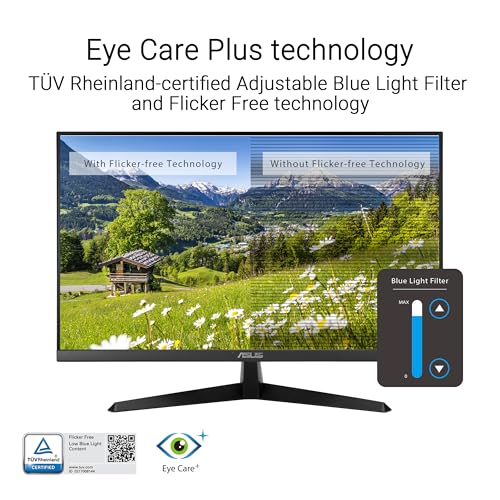 ASUS 27” 4K Eye Care Monitor (VY27UQ) - UHD (3840 x 2160), IPS, HDR10, Adaptive Sync, Eye Care Plus, Display Port, HDMI, Speaker, DisplayWidget, Blue Light Filter, Flicker Free, 3yr Warranty