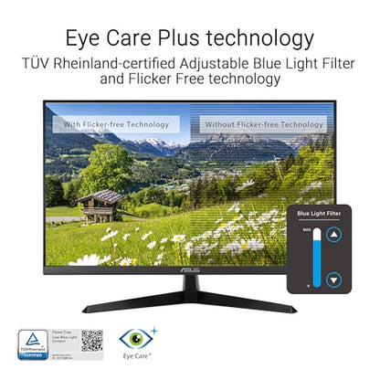 ASUS 27” 4K Eye Care Monitor (VY27UQ) - UHD (3840 x 2160), IPS, HDR10, Adaptive Sync, Eye Care Plus, Display Port, HDMI, Speaker, DisplayWidget, Blue Light Filter, Flicker Free, 3yr Warranty