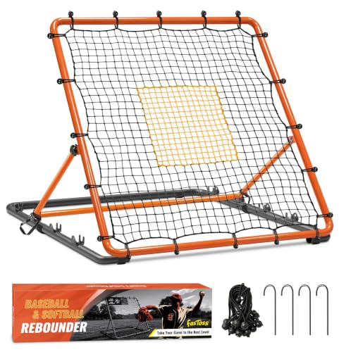 FASTOSS Baseball Rebounder Net Adjustable Angles 4x4.5 ft Pitchback | Portable Pro Fielding Trainer Softball Return Bounce Pitch Back Foldable, Backyard All Skill Levels, Heavy Duty, Orange
