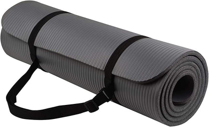 Fitvids 1/2-Inch Extra Thick High Density Anti-Tear Exercise Yoga Mat with Carrying Strap, Gray