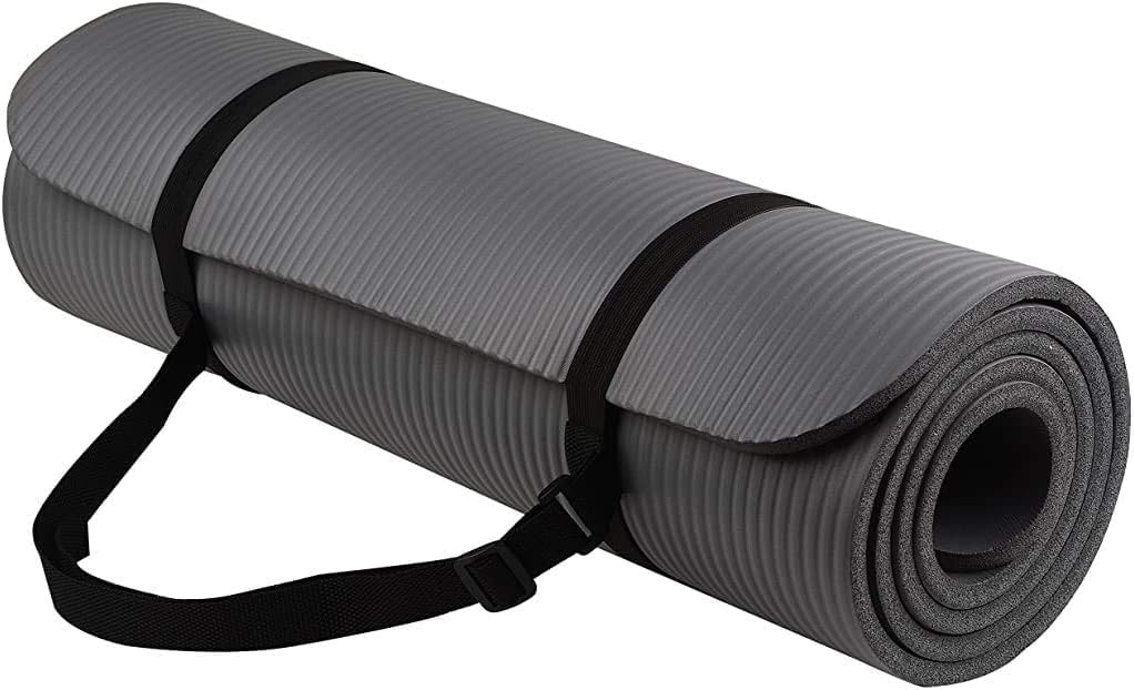 Fitvids 1/2-Inch Extra Thick High Density Anti-Tear Exercise Yoga Mat with Carrying Strap, Gray