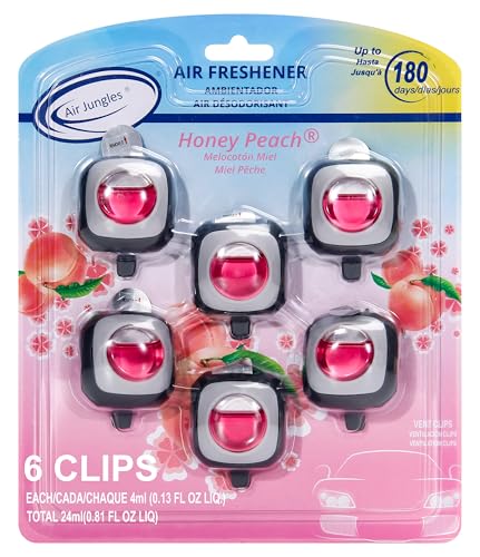 Air Jungles Honey Peach Scent Pink Car Air Freshener Vent Clip 6 Ct