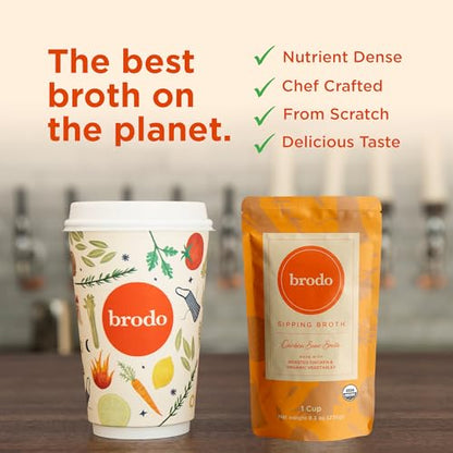 Brodo Broth Variety Pack | 1 Chicken, 1 Hearth, 1 Deeply Rooted, 1 Spicy Nonna, 1 Tom Yum, 1 Tuscan Sun Single Serving Pouches | Not Made From Concentrate, No Preservatives (6x 8.3 oz Pouches)