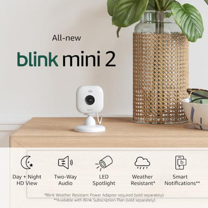 Blink Mini 2 — Home Security & Pet Cameras with HD video, color night view, motion detection, two-way audio, and built-in spotlight — 2 cameras (White)