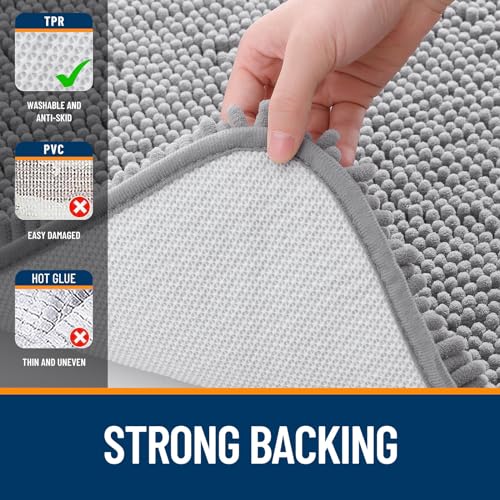 OLANLY Bathroom Rugs 30x20, Extra Soft Absorbent Chenille Bath Rugs, Non-Slip, Dry Quickly, Machine Washable, Bath Mats for Bathroom Floor, Tub and Shower, Grey