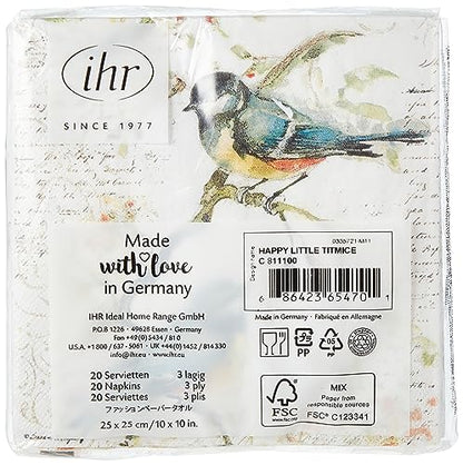 Boston International C811100 IHR Cocktail Beverage Paper Napkins, 5 x 5-Inches, Happy Little Titmice