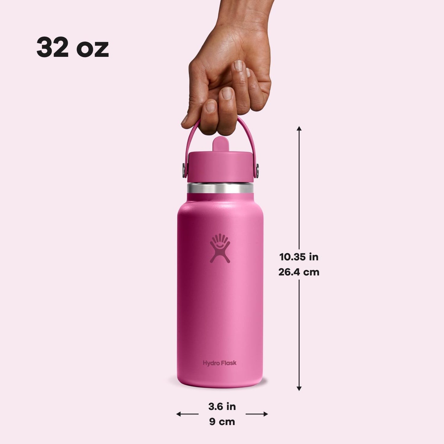 Hydro Flask Water Bottle - Insulated Stainless Steel - Wide Mouth Flex Straw Lid, Non Spill, Leakproof and Refillable in 32 Oz Reef Pink