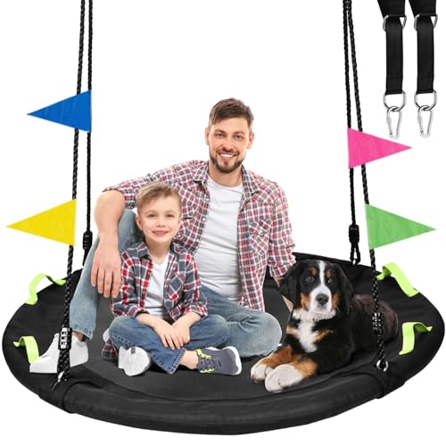 48 Inch Tree Swing, Larger Saucer Flying Swing for Outdoor Backyard, Black