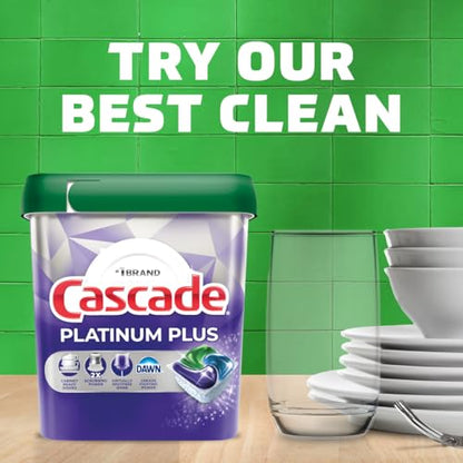 Cascade Platinum Plus Dishwasher Pods, Dish Detergent ActionPacs, Clean Lemon, 52 Count