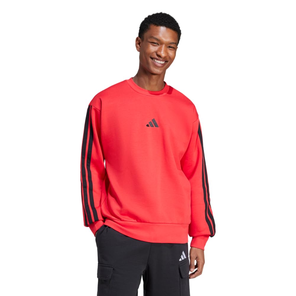 adidas Men's Essentials Fleece 3-Stripes Sweatshirt, Pure Ruby/Black