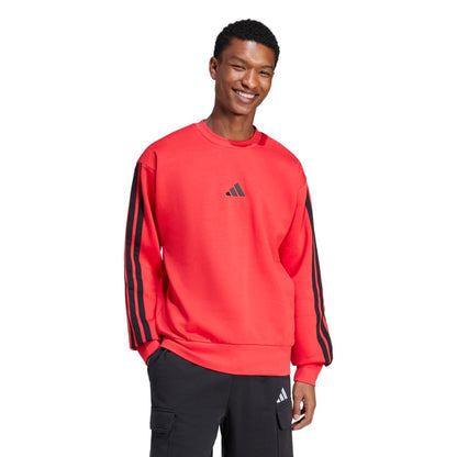 adidas Men's Essentials Fleece 3-Stripes Sweatshirt, Pure Ruby/Black